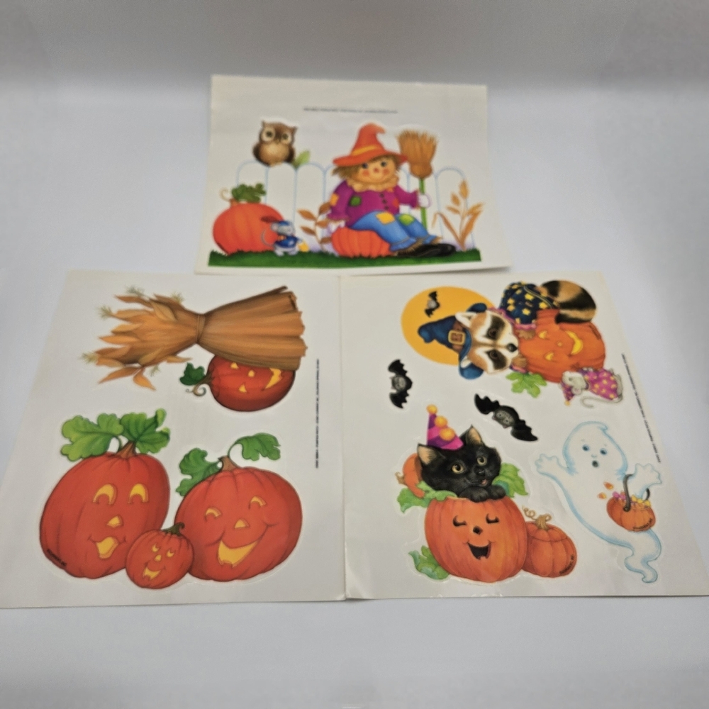 Vintage 1992 Fall Halloween Holiday Decal Stickers Window Clings 3 Piece